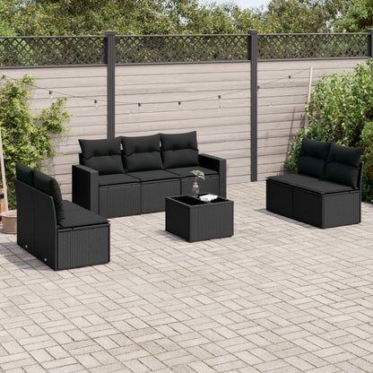 8 pcs conjunto sofás de jardim com almofadões vime PE preto