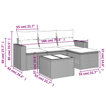 5 pcs conjunto sofás de jardim com almofadões vime PE preto