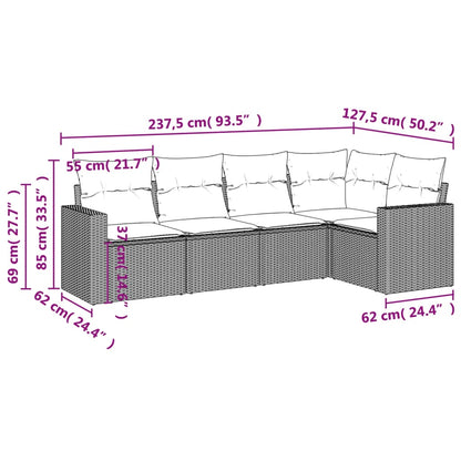 5 pcs conj. sofás jardim c/ almofadões vime PE cinzento-claro