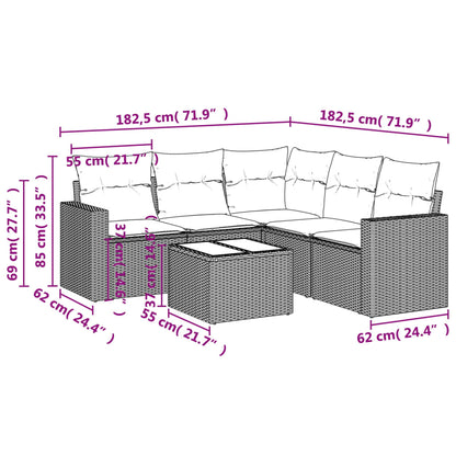 6 pcs conj. sofás jardim com almofadões vime PE cinzento-claro