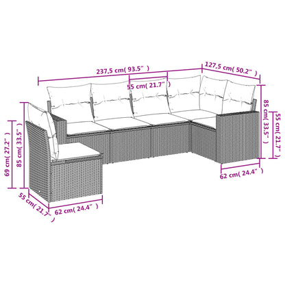 6 pcs conj. sofás jardim com almofadões vime PE cinzento-claro