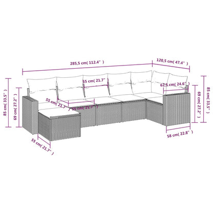 7 pcs conjunto sofás p/ jardim c/ almofadões vime PE cinzento