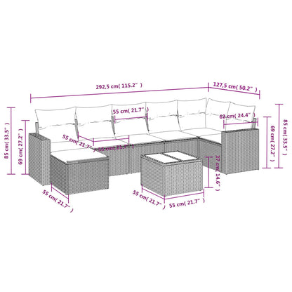 8 pcs conjunto de sofás p/ jardim com almofadões vime PE bege