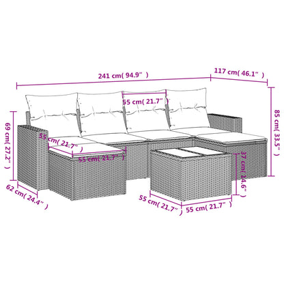 7 pcs conjunto de sofás p/ jardim c/ almofadões vime PE preto