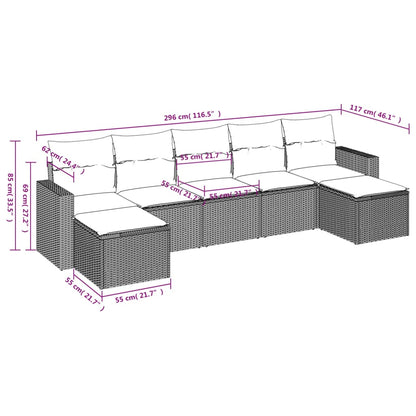 7 pcs conjunto de sofás jardim c/ almofadões vime PE castanho