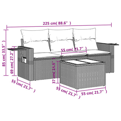 4 pcs conjunto de sofás para jardim c/ almofadões vime PE preto