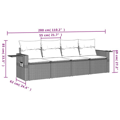 4 pcs conj. sofás jardim c/ almofadões vime PE cinzento-claro