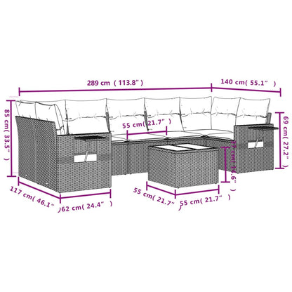 8 pcs conjunto sofás de jardim com almofadões vime PE preto