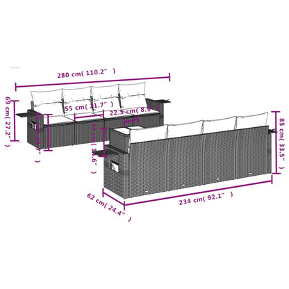 9 pcs conj. sofás jardim com almofadões vime PE cinzento-claro