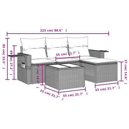 4 pcs conj. sofás jardim c/ almofadões vime PE cinzento-claro