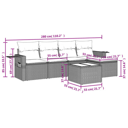 6 pcs conjunto sofás de jardim c/ almofadões vime PE preto