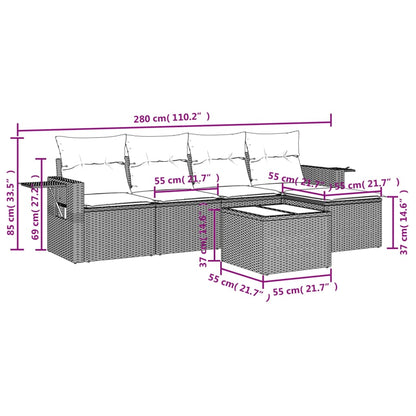 6 pcs conj. sofás jardim com almofadões vime PE cinzento-claro