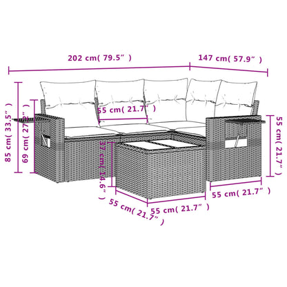 5 pcs conjunto sofás de jardim com almofadões vime PE preto