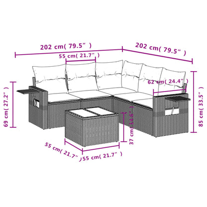 6 pcs conj. sofás jardim com almofadões vime PE cinzento-claro