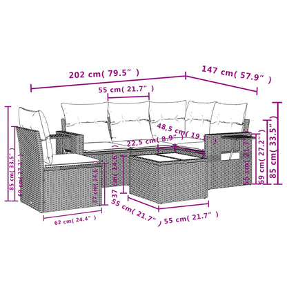 6 pcs conjunto sofás de jardim c/ almofadões vime PE preto