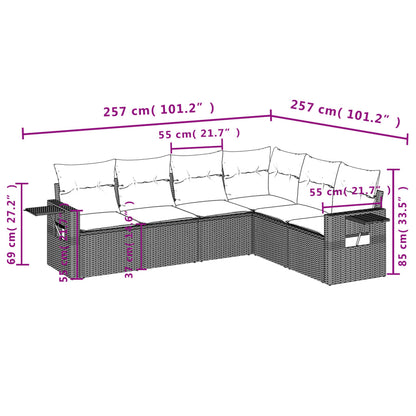 6 pcs conjunto sofás de jardim c/ almofadões vime PE preto