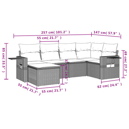 6 pcs conjunto sofás de jardim c/ almofadões vime PE preto