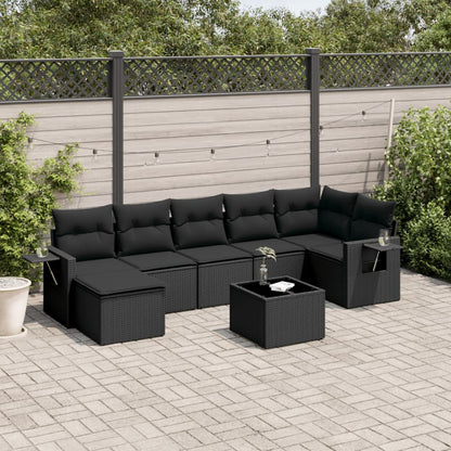 8 pcs conjunto sofás de jardim com almofadões vime PE preto