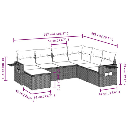 7 pcs conjunto de sofás jardim c/ almofadões vime PE castanho