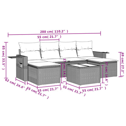 7 pcs conjunto de sofás p/ jardim c/ almofadões vime PE preto