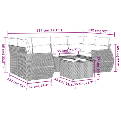 7 pcs conjunto de sofás p/ jardim c/ almofadões vime PE preto