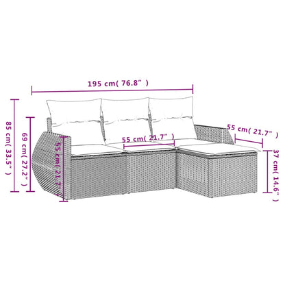 4 pcs conjunto de sofás para jardim c/ almofadões vime PE preto