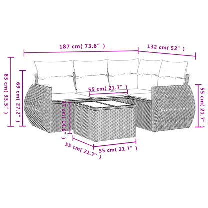 5 pcs conjunto sofás de jardim com almofadões vime PE preto