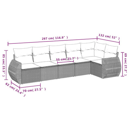 6 pcs conjunto de sofás p/ jardim com almofadões vime PE bege