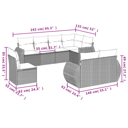 8 pcs conjunto sofás de jardim com almofadões vime PE preto