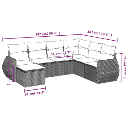 7 pcs conjunto de sofás p/ jardim com almofadões vime PE bege