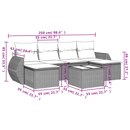 7 pcs conj. sofás jardim com almofadões vime PE cinzento-claro