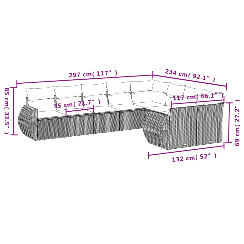 9 pcs conjunto de sofás p/ jardim c/ almofadões vime PE preto