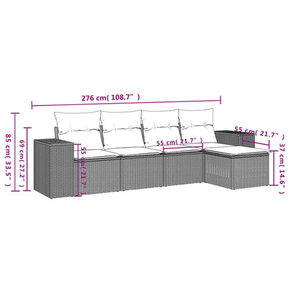 5 pcs conjunto de sofás p/ jardim com almofadões vime PE bege