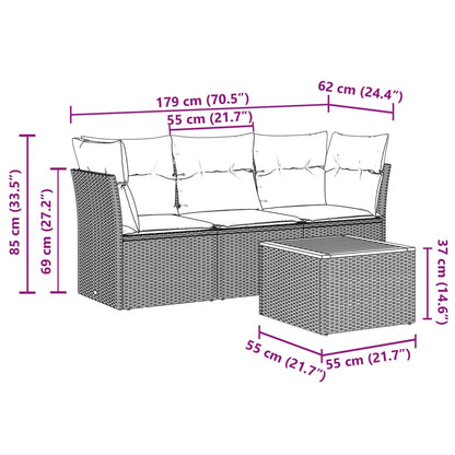 4 pcs conjunto sofás de jardim c/ almofadões vime PE cinzento