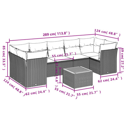 6 pcs conjunto sofás de jardim com almofadões vime cinzento