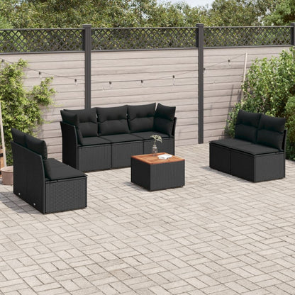 8 pcs conjunto sofás de jardim com almofadões vime PE preto