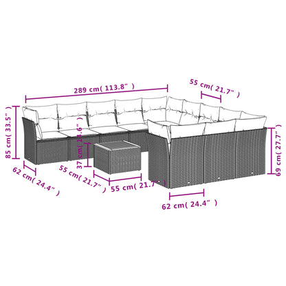 12 pcs conjunto de sofás jardim c/ almofadões vime PE cinzento