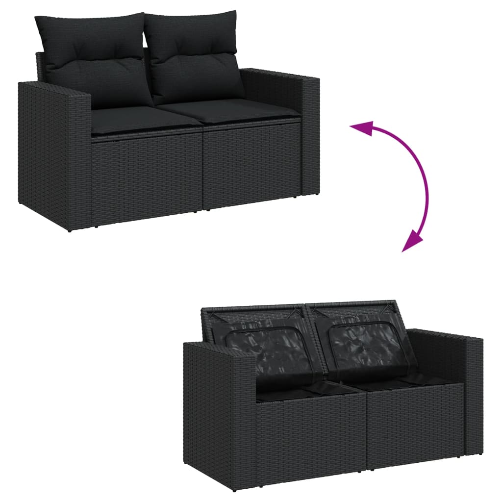 4 pcs conjunto de sofás para jardim c/ almofadões vime PE preto