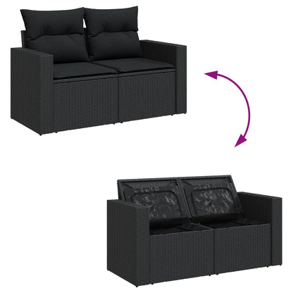 4 pcs conjunto de sofás para jardim c/ almofadões vime PE preto