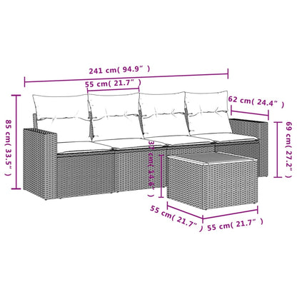 5 pcs conjunto sofás de jardim com almofadões vime PE preto