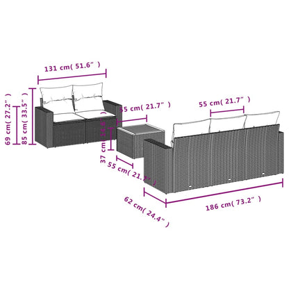 6 pcs conjunto sofás de jardim c/ almofadões vime PE preto