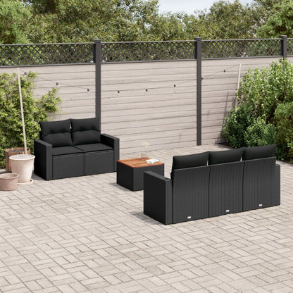 6 pcs conjunto sofás de jardim c/ almofadões vime PE preto