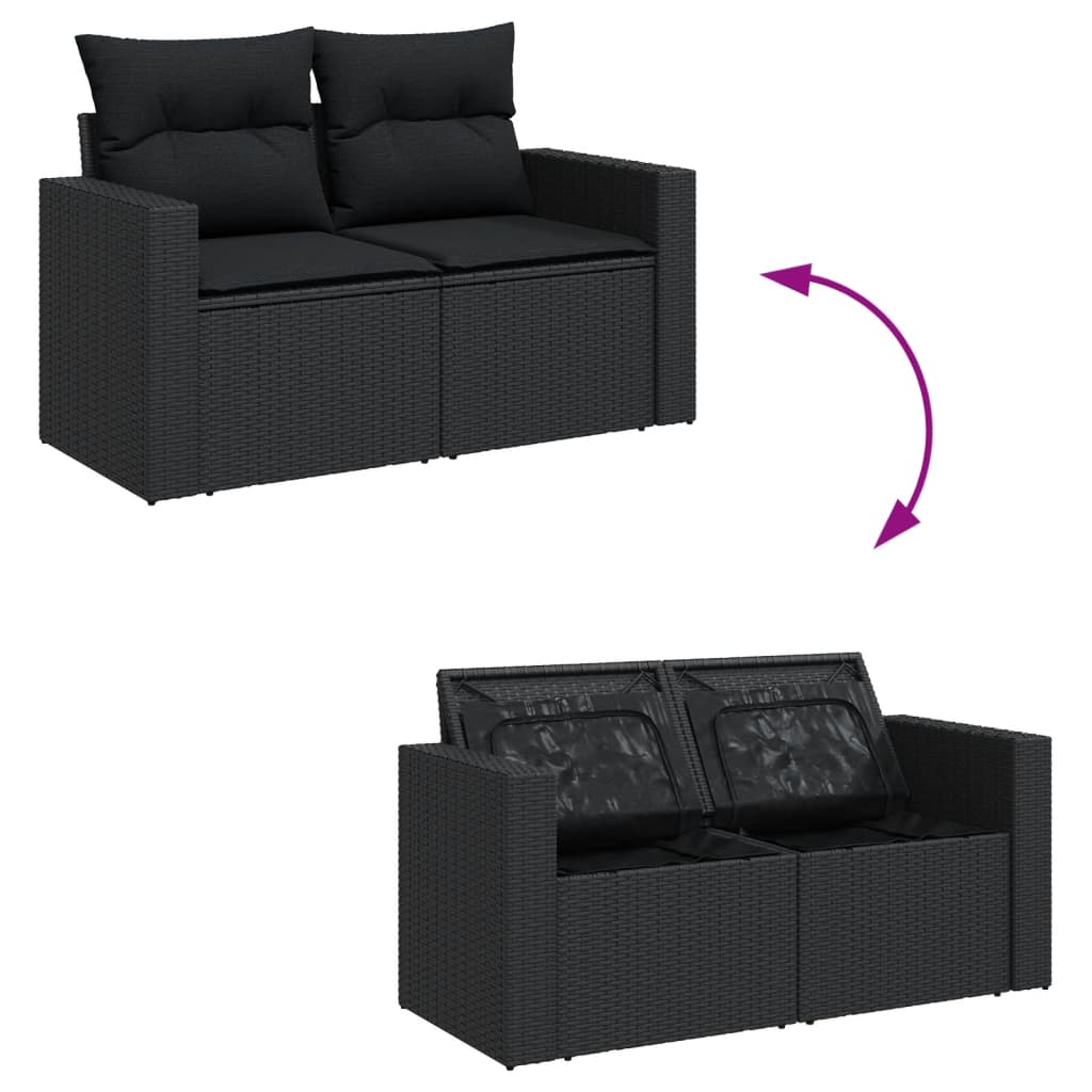 8 pcs conjunto sofás de jardim com almofadões vime PE preto