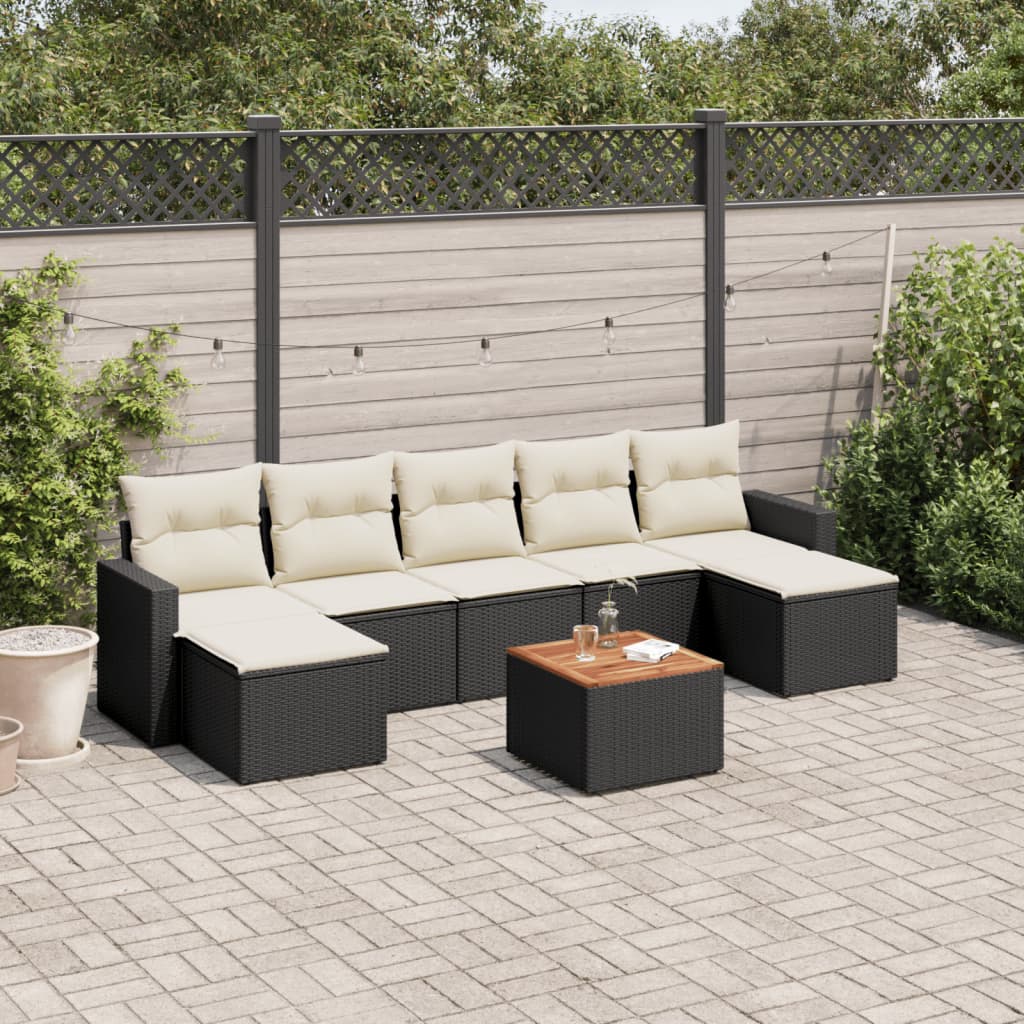 8 pcs conjunto sofás de jardim com almofadões vime PE preto