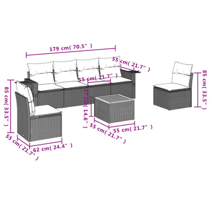 7 pcs conjunto de sofás p/ jardim c/ almofadões vime PE preto