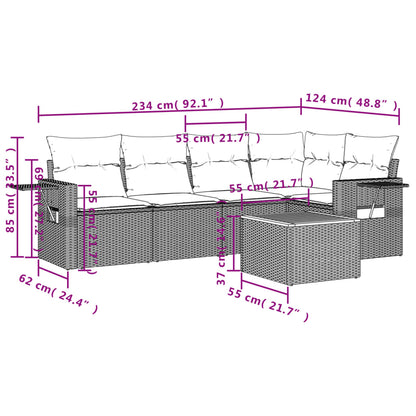 6 pcs conjunto sofás de jardim com almofadões vime cinzento