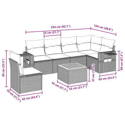 7 pcs conjunto de sofás p/ jardim com almofadões vime PE bege