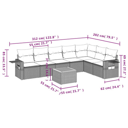 8 pcs conjunto sofás de jardim com almofadões vime PE preto