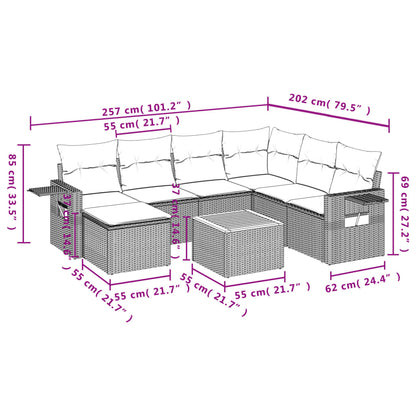 8 pcs conjunto sofás de jardim com almofadões vime PE preto