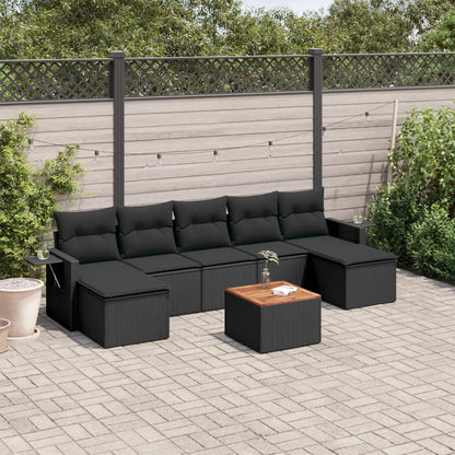 8 pcs conjunto sofás de jardim com almofadões vime PE preto